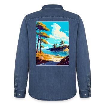 Brijuni Nationalpark Kroatien Reiseplakat WPA - Männer Jeanshemd Organic von Stanley/Stella - verwaschenes Mittelblau  - Hinten - AI Model Male 185 light (185cm)