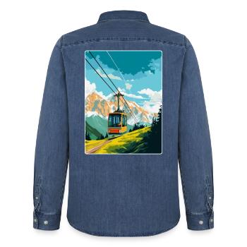 Penkenbahn Österreich Vintage Reiseplakat Souvenir - Männer Jeanshemd Organic von Stanley/Stella - verwaschenes Mittelblau  - Hinten - AI Model Male 185 light (185cm)