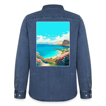 Insel Pag Kroatien Vintage Reiseplakat Souvenir - Männer Jeanshemd Organic von Stanley/Stella - verwaschenes Mittelblau  - Hinten - AI Model Male 185 light (185cm)