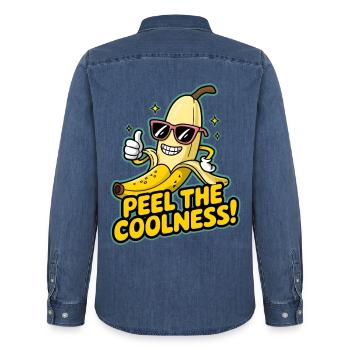 Peel The Coolness! - Men’s Organic Denim Shirt by Stanley/Stella - mid washy  - Back - AI Model Male 185 light (185cm)