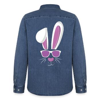 Cooler Skihase und Osterhase - Männer Jeanshemd Organic von Stanley/Stella - verwaschenes Mittelblau  - Hinten - AI Model Male 185 light (185cm)