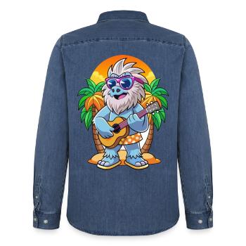 Drôle Yeti Dessin Animé Plage D’été Lunettes De Soleil Guitare - Chemise en denim homme bio Stanley/Stella - bleu moyen délavé  - Dos - AI Model Male 185 light (185cm)