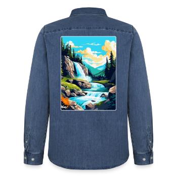 Krimmler Wasserfälle Österreich Vintage Reiseplakat - Männer Jeanshemd Organic von Stanley/Stella - verwaschenes Mittelblau  - Hinten - AI Model Male 185 light (185cm)
