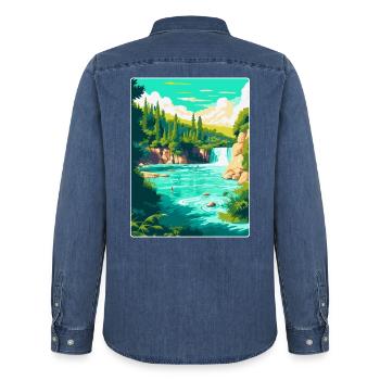 Krka Nationalpark Kroatien Vintage Reiseplakat - Männer Jeanshemd Organic von Stanley/Stella - verwaschenes Mittelblau  - Hinten - AI Model Male 185 light (185cm)