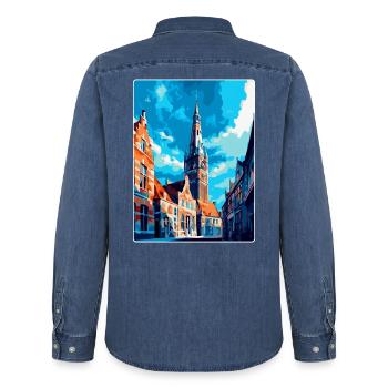 Middelburg Niederlande Vintage Reiseplakat WPA - Männer Jeanshemd Organic von Stanley/Stella - verwaschenes Mittelblau  - Hinten - AI Model Male 185 light (185cm)