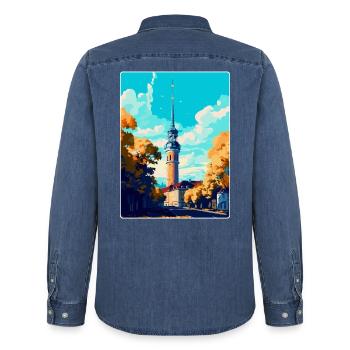 Dortmund Allemagne Poster de voyage vintage souvenir - Chemise en denim homme bio Stanley/Stella - bleu moyen délavé  - Dos - AI Model Male 185 light (185cm)