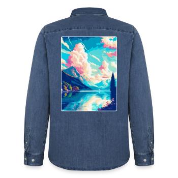 Burgenstock Schweiz Vintage Reiseposter WPA - Männer Jeanshemd Organic von Stanley/Stella - verwaschenes Mittelblau  - Hinten - AI Model Male 185 light (185cm)