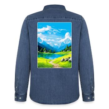 Bohinjska Bistrica Slowenien Vintage Reiseposter - Männer Jeanshemd Organic von Stanley/Stella - verwaschenes Mittelblau  - Hinten - AI Model Male 185 light (185cm)