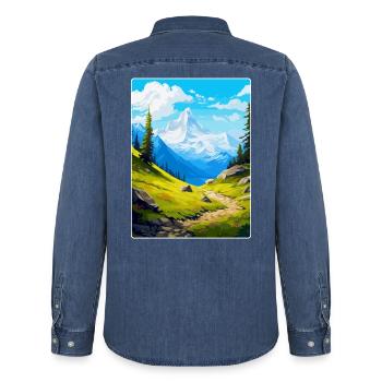 Gran Paradiso Italy Vintage Travel Poster Souvenir - Men’s Organic Denim Shirt by Stanley/Stella - mid washy  - Back - AI Model Male 185 light (185cm)