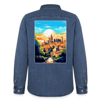 Toledo Spanien Vintage Reiseposter WPA Souvenir - Männer Jeanshemd Organic von Stanley/Stella - verwaschenes Mittelblau  - Hinten - AI Model Male 185 light (185cm)