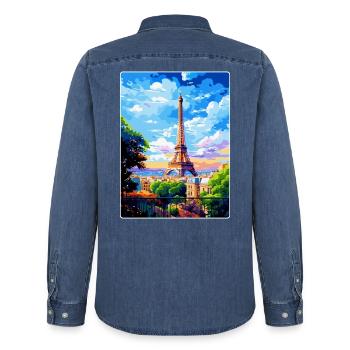 Paris Frankreich Vintage Reiseposter WPA Souvenir - Männer Jeanshemd Organic von Stanley/Stella - verwaschenes Mittelblau  - Hinten - AI Model Male 185 light (185cm)