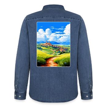 Castilla Y Leon Spain Vintage Travel Poster WPA - Men’s Organic Denim Shirt by Stanley/Stella - mid washy  - Back - AI Model Male 185 light (185cm)
