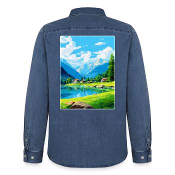 Bohinjska Bistrica Slowenien Vintage Reiseposter - Männer Jeanshemd Organic von Stanley/Stella - verwaschenes Mittelblau  - Hinten - AI Model Male 185 light (185cm)