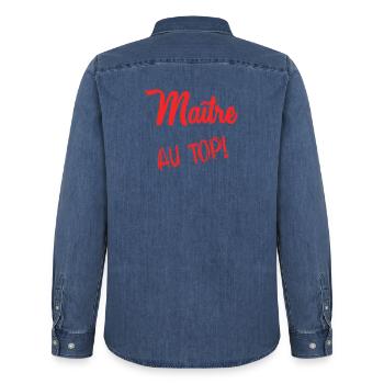 MEISTER. MEISTER. VIELEN DANK. DANKE, MEISTER - Männer Jeanshemd Organic von Stanley/Stella - verwaschenes Mittelblau  - Hinten - AI Model Male 185 light (185cm)