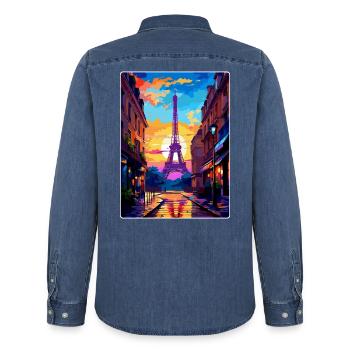 Paris Frankreich Vintage Reiseposter WPA Souvenir - Männer Jeanshemd Organic von Stanley/Stella - verwaschenes Mittelblau  - Hinten - AI Model Male 185 light (185cm)