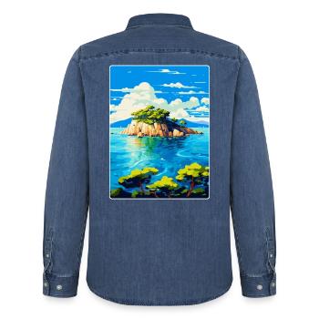 Paklinski Inseln Kroatien Vintage Reiseposter - Männer Jeanshemd Organic von Stanley/Stella - verwaschenes Mittelblau  - Hinten - AI Model Male 185 light (185cm)