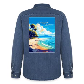 Strand Jakirusa Kroatien Vintage Reiseposter WPA - Männer Jeanshemd Organic von Stanley/Stella - verwaschenes Mittelblau  - Hinten - AI Model Male 185 light (185cm)