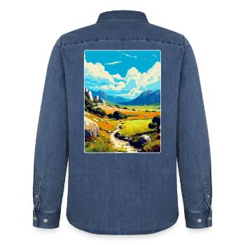 Nördlicher Velebit Kroatien Vintage Reiseplakat WPA - Männer Jeanshemd Organic von Stanley/Stella - verwaschenes Mittelblau  - Hinten - AI Model Male 185 light (185cm)