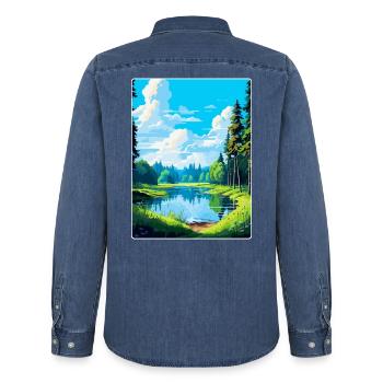 Bialowieza Polen Vintage Reiseplakat Souvenir - Männer Jeanshemd Organic von Stanley/Stella - verwaschenes Mittelblau  - Hinten - AI Model Male 185 light (185cm)