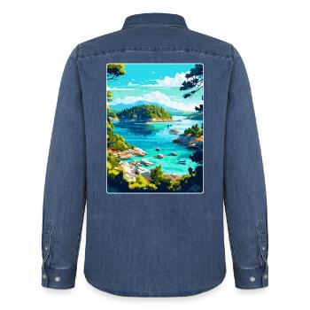 Mljet Nationalpark Kroatien Vintage Reiseplakat - Männer Jeanshemd Organic von Stanley/Stella - verwaschenes Mittelblau  - Hinten - AI Model Male 185 light (185cm)