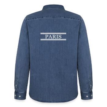 Paris France Chic - Männer Jeanshemd Organic von Stanley/Stella - verwaschenes Mittelblau  - Hinten - AI Model Male 185 light (185cm)