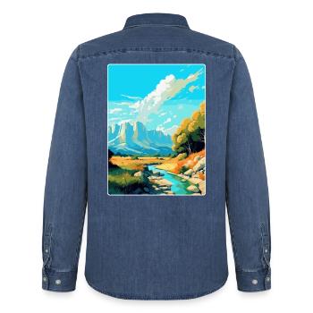 Paklenica Kroatien Vintage Reiseplakat Souvenir - Männer Jeanshemd Organic von Stanley/Stella - verwaschenes Mittelblau  - Hinten - AI Model Male 185 light (185cm)