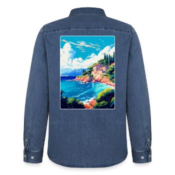 Punta Rata Kroatien Vintage Reiseplakat Souvenir - Männer Jeanshemd Organic von Stanley/Stella - verwaschenes Mittelblau  - Hinten - AI Model Male 185 light (185cm)