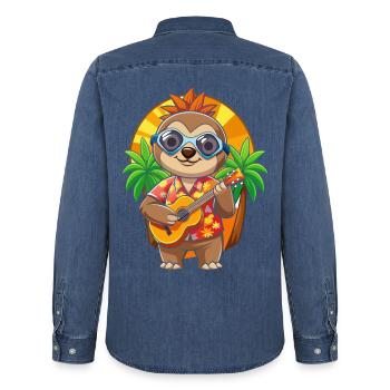 Lustige Faultier Sommer Strand Sonnenbrille Hawaiianisch - Männer Jeanshemd Organic von Stanley/Stella - verwaschenes Mittelblau  - Hinten - AI Model Male 185 light (185cm)