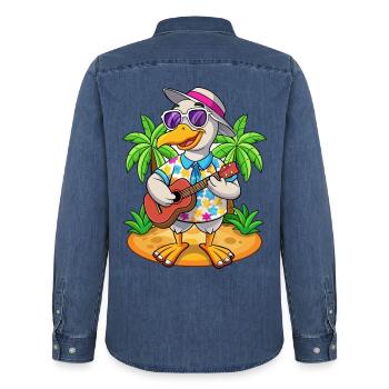 Lustige Gans Sommer Strand Sonnenbrille Hawaiianisch - Männer Jeanshemd Organic von Stanley/Stella - verwaschenes Mittelblau  - Hinten - AI Model Male 185 light (185cm)