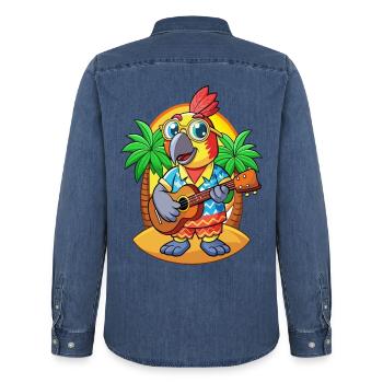 Lustige Papagei Sommer Strand Sonnenbrille Hawaiianisch - Männer Jeanshemd Organic von Stanley/Stella - verwaschenes Mittelblau  - Hinten - AI Model Male 185 light (185cm)