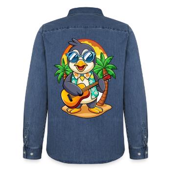 Lustige Pinguin Sommer Strand Sonnenbrille Hawaiianisch - Männer Jeanshemd Organic von Stanley/Stella - verwaschenes Mittelblau  - Hinten - AI Model Male 185 light (185cm)