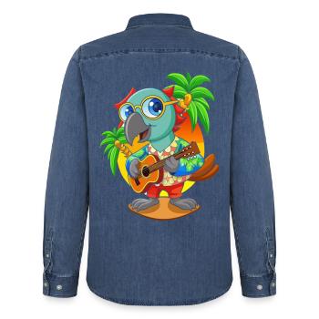 Lustige Papagei Sommer Strand Sonnenbrille Hawaiianisch - Männer Jeanshemd Organic von Stanley/Stella - verwaschenes Mittelblau  - Hinten - AI Model Male 185 light (185cm)