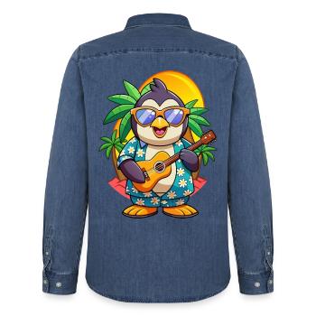 Lustige Pinguin Sommer Strand Sonnenbrille Hawaiianisch - Männer Jeanshemd Organic von Stanley/Stella - verwaschenes Mittelblau  - Hinten - AI Model Male 185 light (185cm)