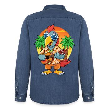 Lustige Papagei Sommer Strand Sonnenbrille Hawaiianisch - Männer Jeanshemd Organic von Stanley/Stella - verwaschenes Mittelblau  - Hinten - AI Model Male 185 light (185cm)