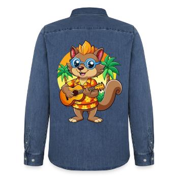 Drôle d’écureuil d’été plage lunettes de soleil hawaïenne - Chemise en denim homme bio Stanley/Stella - bleu moyen délavé  - Dos - AI Model Male 185 light (185cm)
