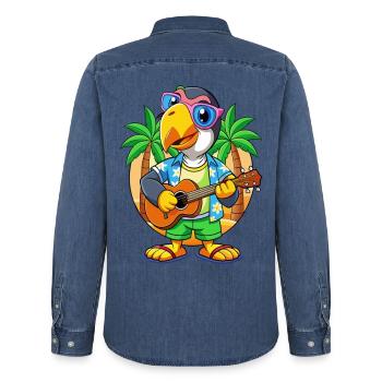 Lustige Tukan Sommer Strand Sonnenbrille Hawaiianisch - Männer Jeanshemd Organic von Stanley/Stella - verwaschenes Mittelblau  - Hinten - AI Model Male 185 light (185cm)