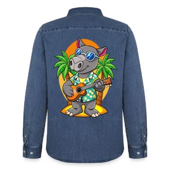 Lustige Tapir Sommer Strand Sonnenbrille Hawaiianisch - Männer Jeanshemd Organic von Stanley/Stella - verwaschenes Mittelblau  - Hinten - AI Model Male 185 light (185cm)