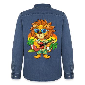 Lustige Löwe Sommer Strand Sonnenbrille Hawaiianisch - Männer Jeanshemd Organic von Stanley/Stella - verwaschenes Mittelblau  - Hinten - AI Model Male 185 light (185cm)