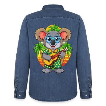 Lustige Koala Sommer Strand Sonnenbrille Hawaiianisch - Männer Jeanshemd Organic von Stanley/Stella - verwaschenes Mittelblau  - Hinten - AI Model Male 185 light (185cm)