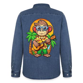 Lustige Affe Cartoon Sommer Strand Sonnenbrille - Männer Jeanshemd Organic von Stanley/Stella - verwaschenes Mittelblau  - Hinten - AI Model Male 185 light (185cm)