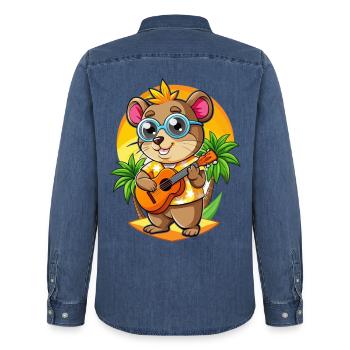 Lustige Hamster Cartoon Sommer Strand Sonnenbrille - Männer Jeanshemd Organic von Stanley/Stella - verwaschenes Mittelblau  - Hinten - AI Model Male 185 light (185cm)