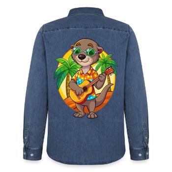 Drôle Otter Cartoon Summer Beach Lunettes de soleil Guitare - Chemise en denim homme bio Stanley/Stella - bleu moyen délavé  - Dos - AI Model Male 185 light (185cm)