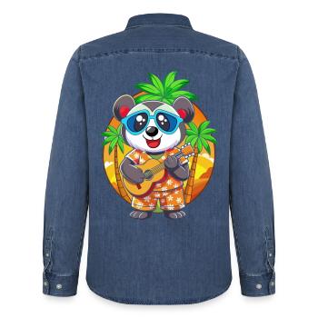 Lustige Panda Cartoon Sommer Strand Sonnenbrille Gitarre - Männer Jeanshemd Organic von Stanley/Stella - verwaschenes Mittelblau  - Hinten - AI Model Male 185 light (185cm)