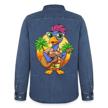 Funny Emu Cartoon Summer Beach Lunettes de soleil guitare - Chemise en denim homme bio Stanley/Stella - bleu moyen délavé  - Dos - AI Model Male 185 light (185cm)