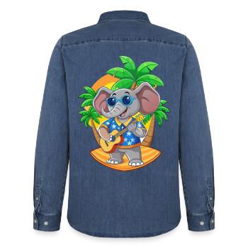 Lustige Elefant Cartoon Sommer Strand Sonnenbrille - Männer Jeanshemd Organic von Stanley/Stella - verwaschenes Mittelblau  - Hinten - AI Model Male 185 light (185cm)