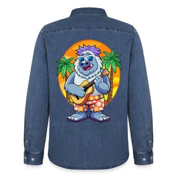 Drôle Yeti Dessin Animé Plage D’été Lunettes De Soleil Guitare - Chemise en denim homme bio Stanley/Stella - bleu moyen délavé  - Dos - AI Model Male 185 light (185cm)