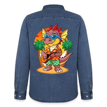 Lunettes de soleil de plage d’été de dessin animé de dragon drôle - Chemise en denim homme bio Stanley/Stella - bleu moyen délavé  - Dos - AI Model Male 185 light (185cm)