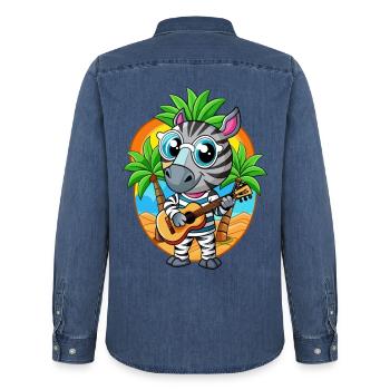 Lustige Zebra Cartoon Sommer Strand Sonnenbrille Gitarre - Männer Jeanshemd Organic von Stanley/Stella - verwaschenes Mittelblau  - Hinten - AI Model Male 185 light (185cm)