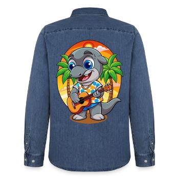 Lustige Delphin Cartoon Sommer Strand Sonnenbrille - Männer Jeanshemd Organic von Stanley/Stella - verwaschenes Mittelblau  - Hinten - AI Model Male 185 light (185cm)