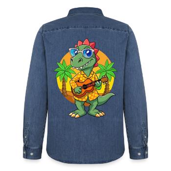 Lustige Dinosaurier Cartoon Sommer Strand Sonnenbrille - Männer Jeanshemd Organic von Stanley/Stella - verwaschenes Mittelblau  - Hinten - AI Model Male 185 light (185cm)